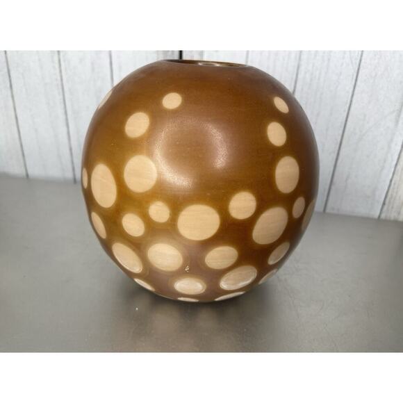 Vintage Peru Pottery Vase Pot Polka Dot Brown Art Deco Handmade - Picture 2 of 10